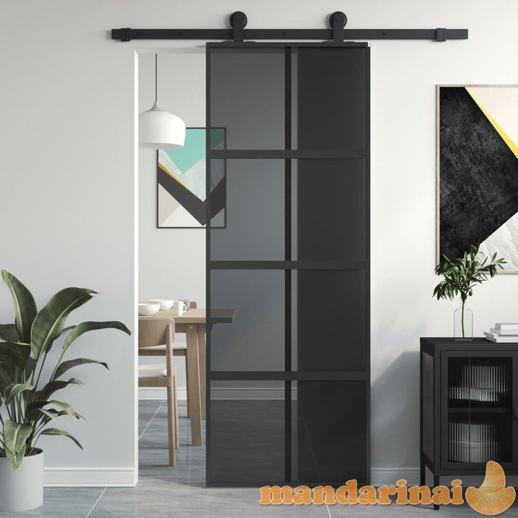 Stumdomos durys, juodos, 76x205cm, grūdintas stiklas/aliuminis