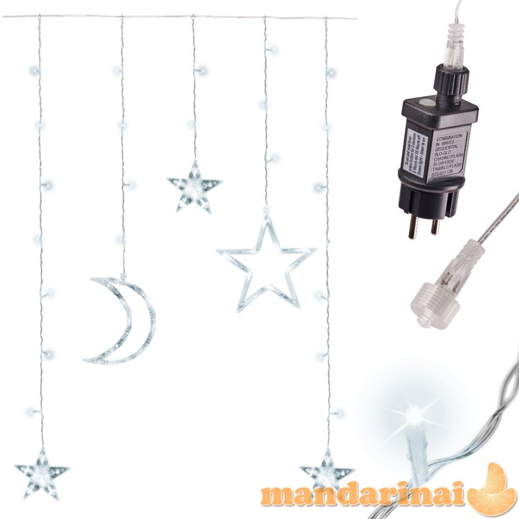 LED mėnulio užuolaida šviečia žvaigždėmis 2,5m 138LED šalta