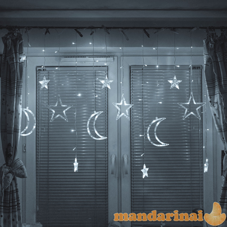 LED mėnulio užuolaida šviečia žvaigždėmis 2,5m 138LED šalta 1