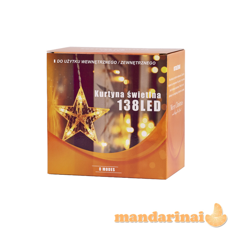 LED mėnulio užuolaida šviečia žvaigždėmis 2,5m 138LED šalta 2