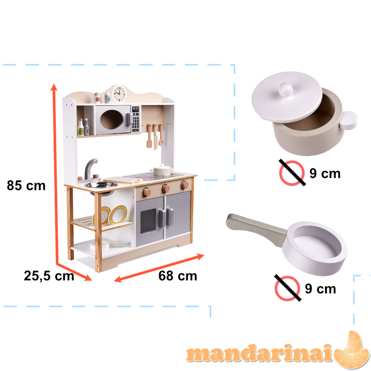 LULILO vaikiška medinė virtuvė MDF KUKETO + priedai 2