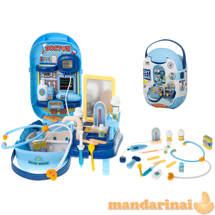 Gydytojo rinkinys su priedais lagamine 34el. + stalas 2