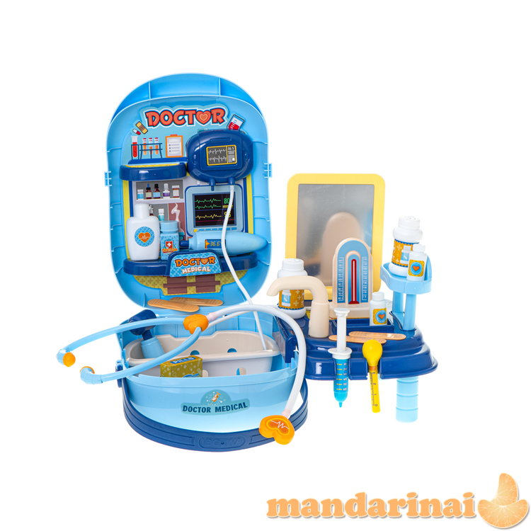 Gydytojo rinkinys su priedais lagamine 34el. + stalas 3