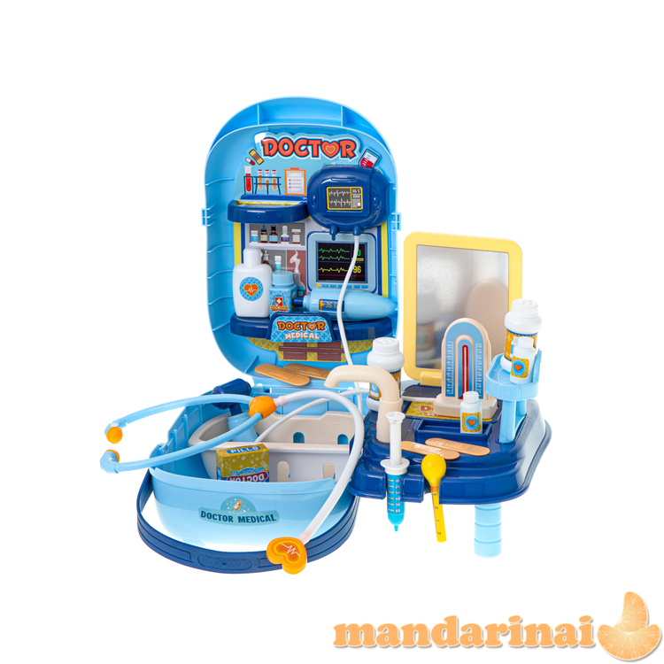 Gydytojo rinkinys su priedais lagamine 34el. + stalas 4