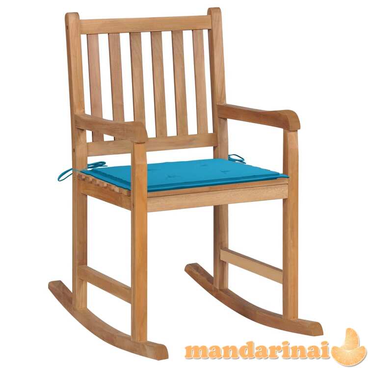 Supama kėdė su mėlyna pagalvėle, tikmedžio masyvas