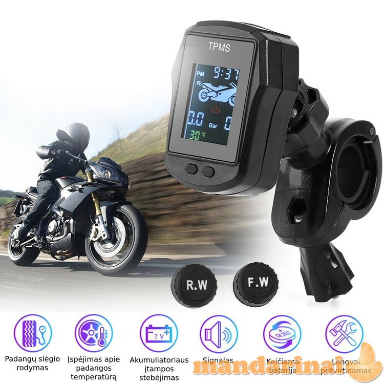 Motociklo padangų slėgio-temperatūros sekimo sistema