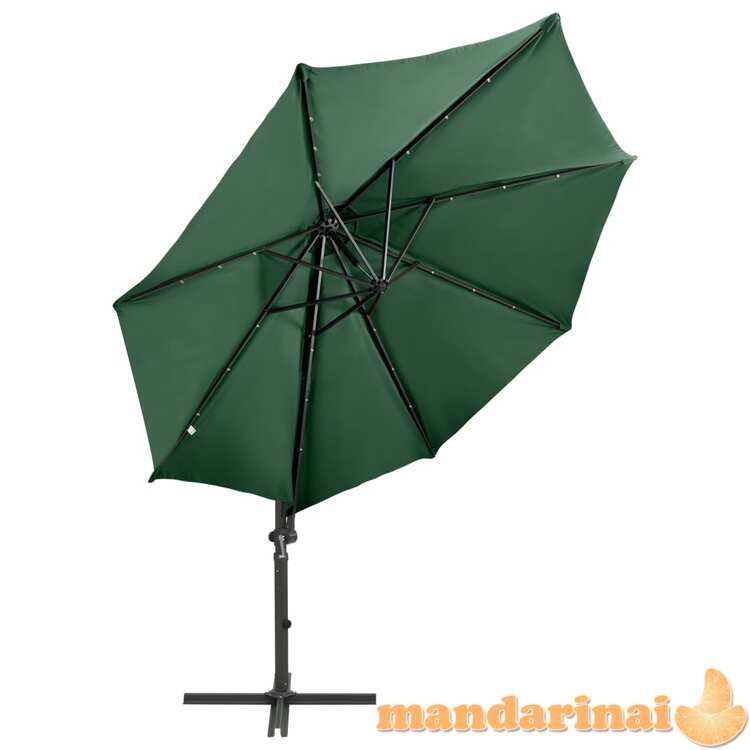 Gembinis skėtis su stulpu ir led lemputėmis, žalias, 300cm