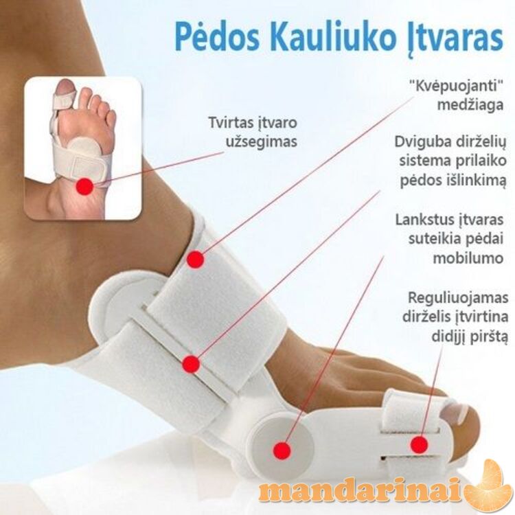 Korekcinis įtvaras iššokusiam pėdos kauliukui su lankstu