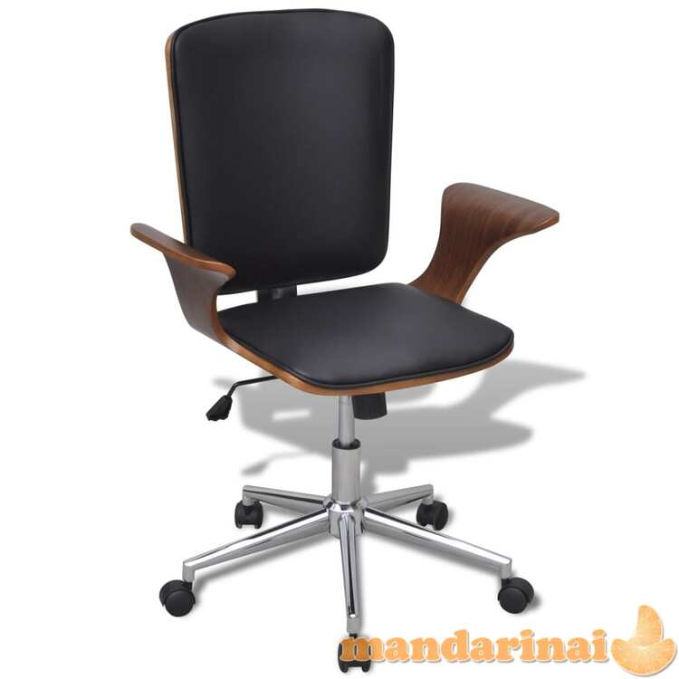 Pasukama biuro kėdė, lenkta mediena ir dirbtinė oda