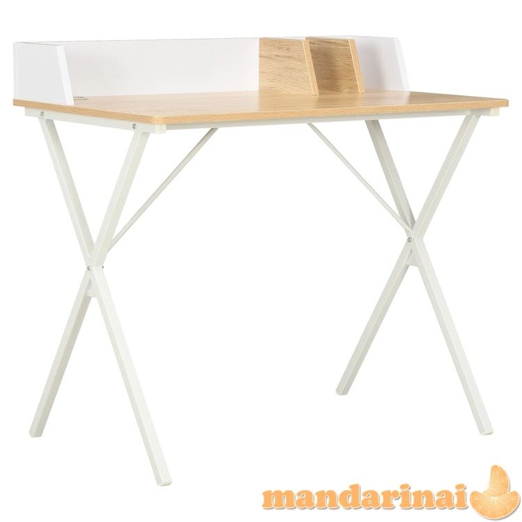 Rašomasis stalas, baltos ir natūralios spalvos, 80x50x84cm