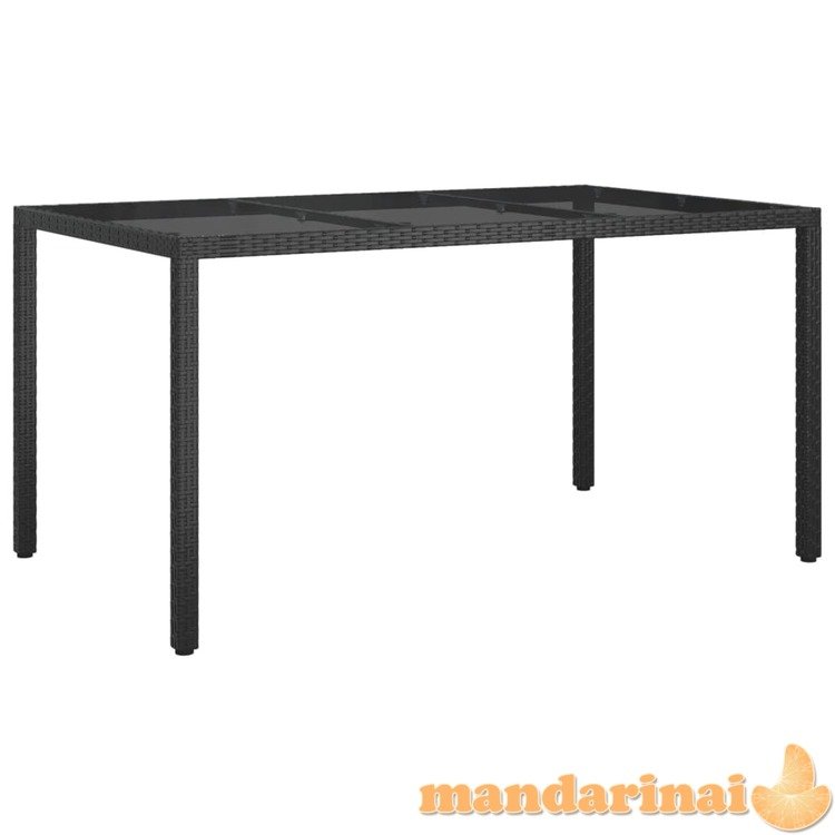 Sodo stalas, juodas, 150x90x75cm, grūdintas stiklas/poliratanas