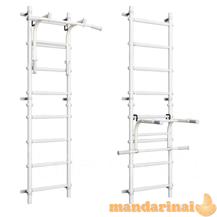 Sporto kompleksas (gimnastikos sienelė) su skersiniu 2in1 SANRO S11 Pastel balta-pilka, 211x49cm