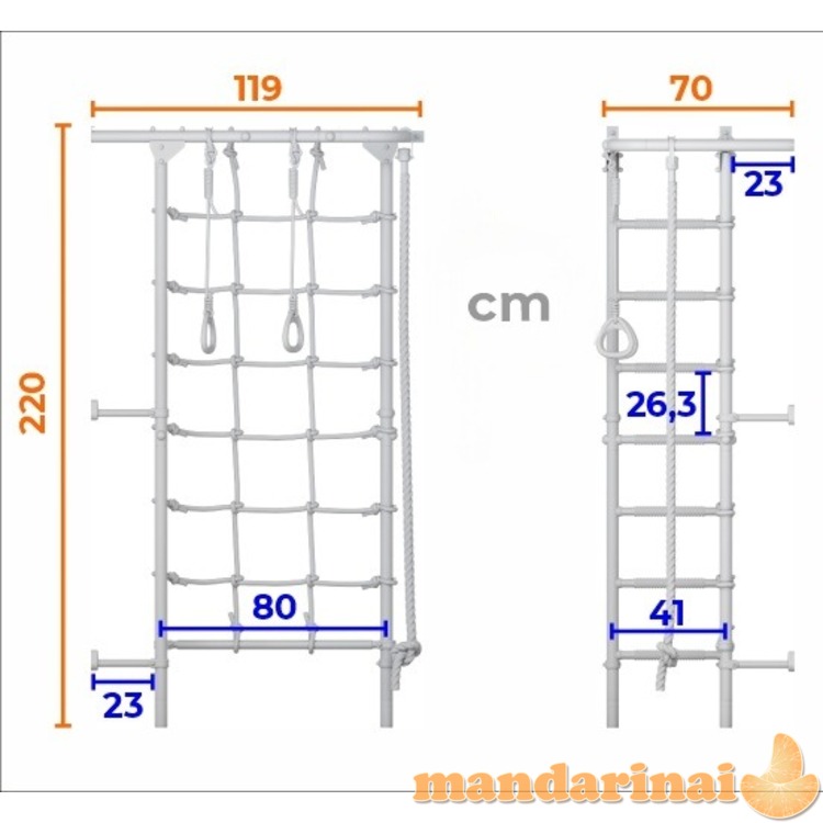 Sporto kompleksas (gimnastikos sienelė) SANRO S4 Pastel balta-pilka, 219,6x70,2x119cm