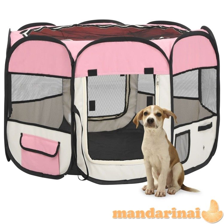 Sulankstomas aptvaras šunims su krepšiu, rožinis, 90x90x58cm