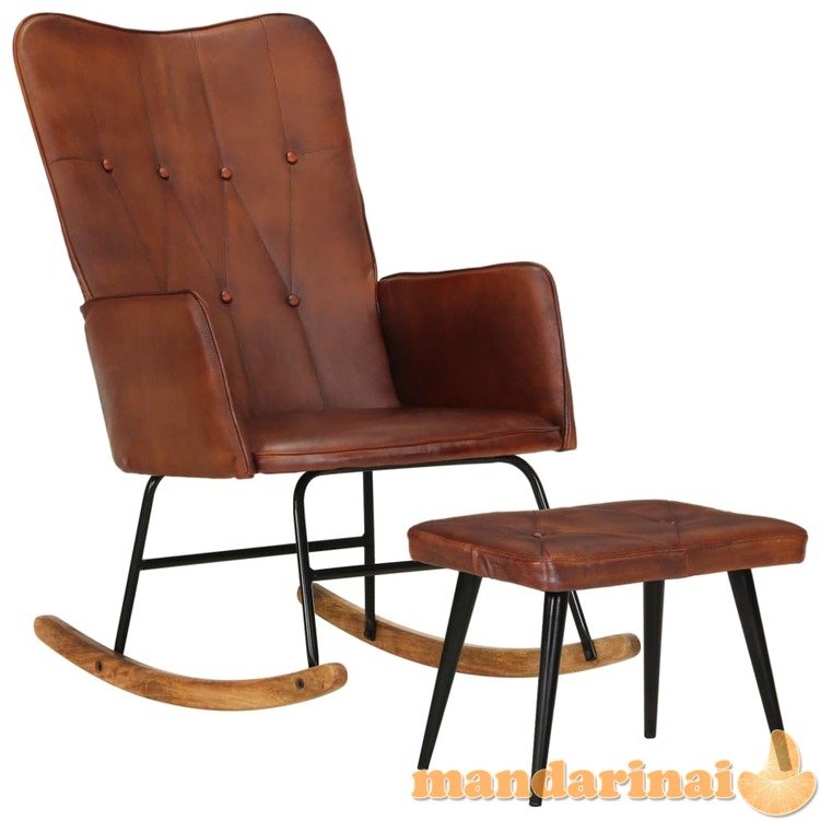 Supama kėdė su pakoja, rudos spalvos, tikra oda