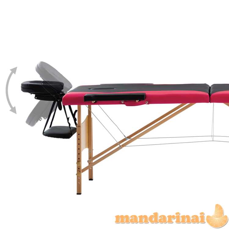 Sulankstomas masažo stalas, juodas ir rožinis, mediena, 2 zonų