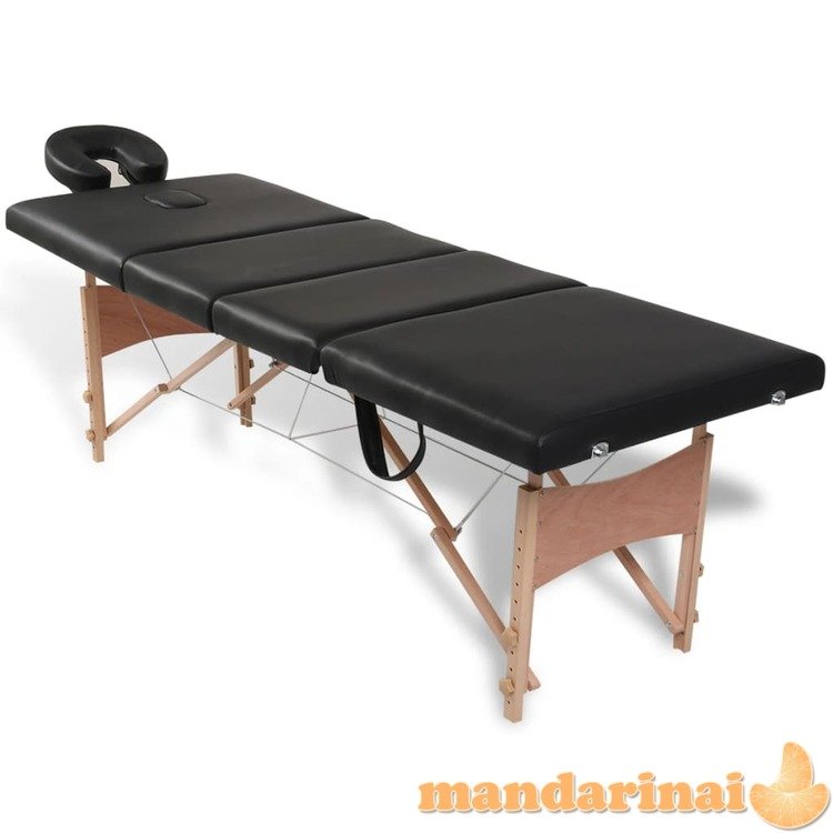 Sulankstomas masažo stalas, juodas, 4 zonų, su mediniu rėmu