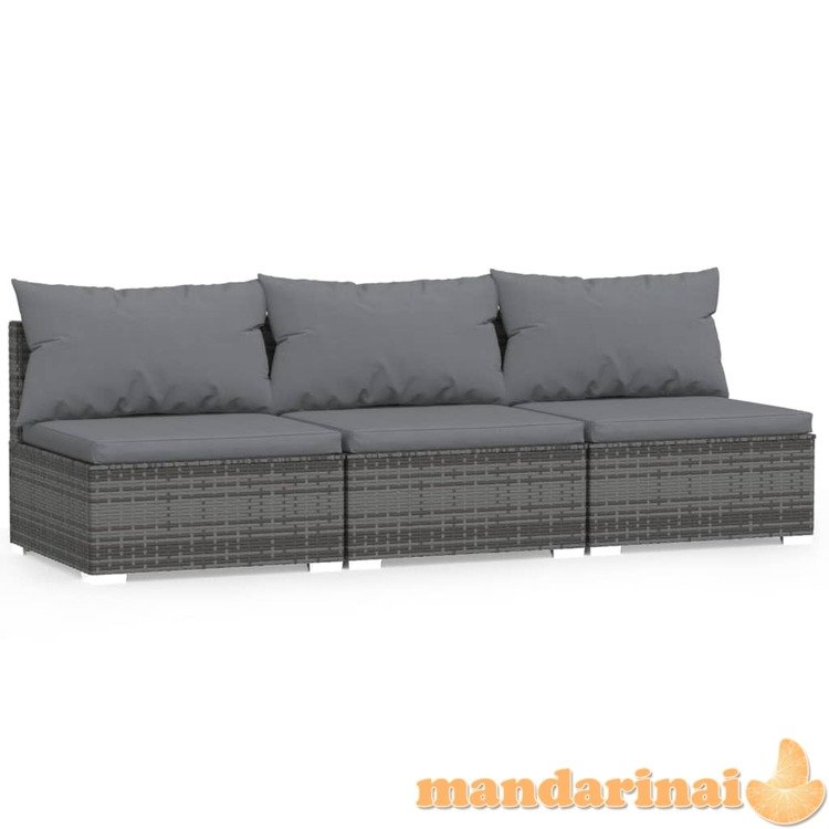 Trivietė sofa su pagalvėlėmis, pilkos spalvos, poliratanas