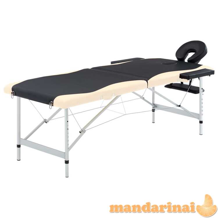Sulankstomas masažinis stalas, juodas/smėlio, aliuminis, 2 zonų