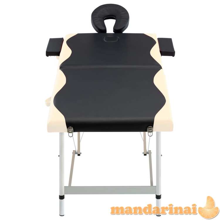Sulankstomas masažinis stalas, juodas/smėlio, aliuminis, 2 zonų