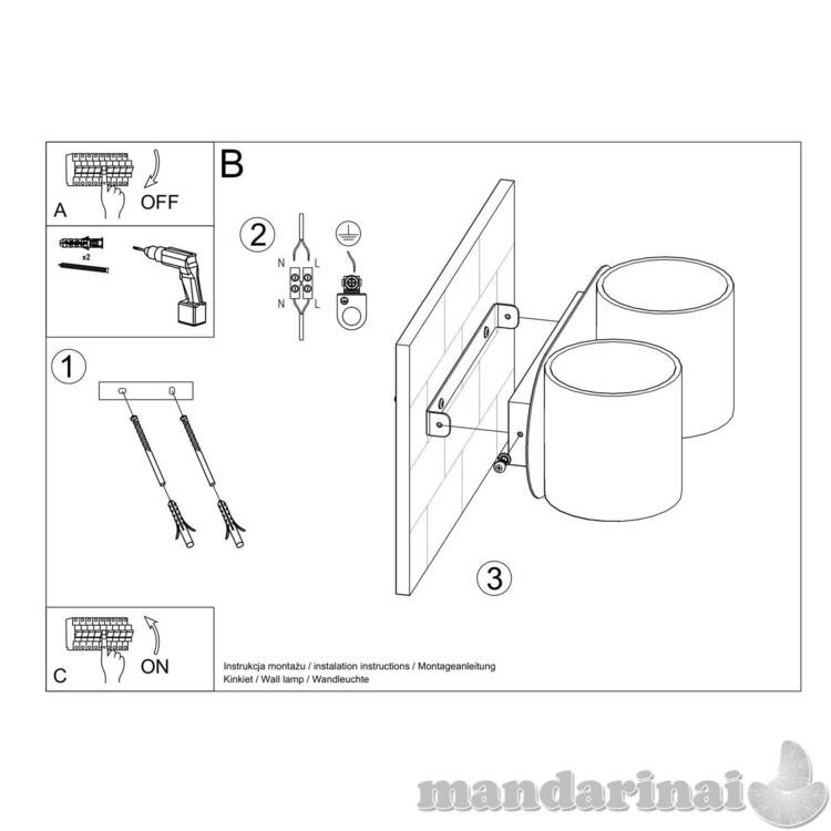 Sieninis šviestuvas Orbis 2 pilka