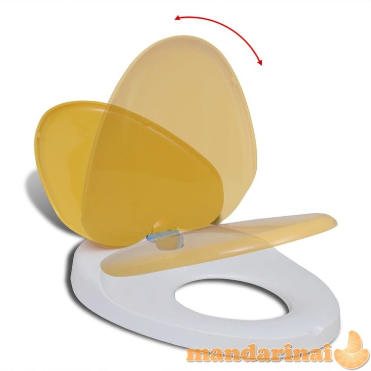 Klozeto sėdynė su soft close mechanizmu, balta ir geltona