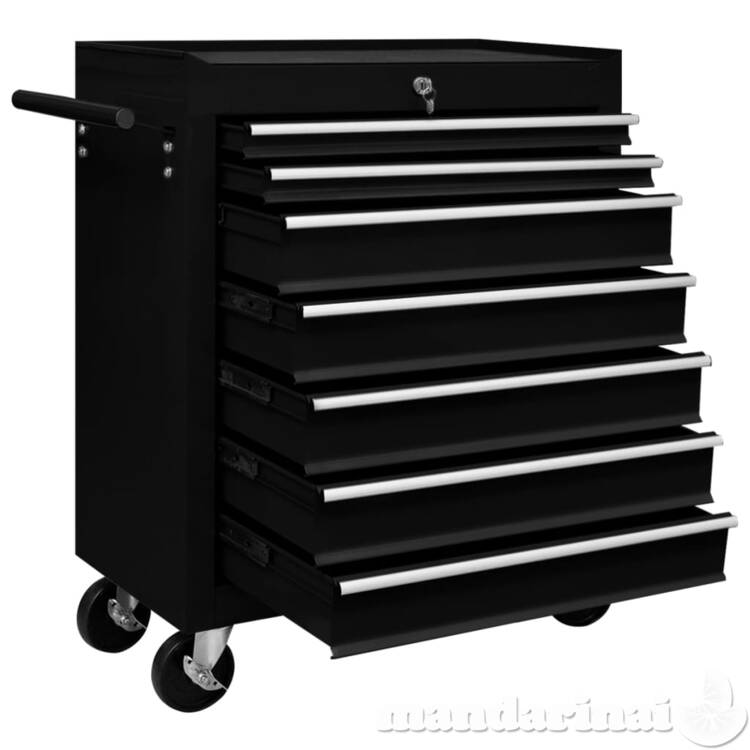 Dirbtuvės įrankių vežimėlis, juodos spalvos, 7 stalčiai