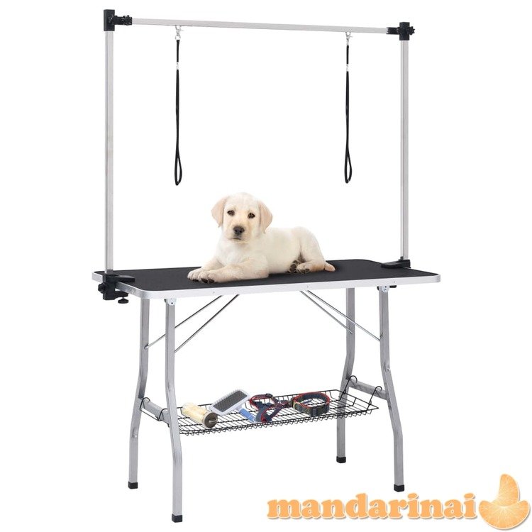 Reguliuojamas šunų priežiūros stalas su 2 kilpomis ir krepšiu