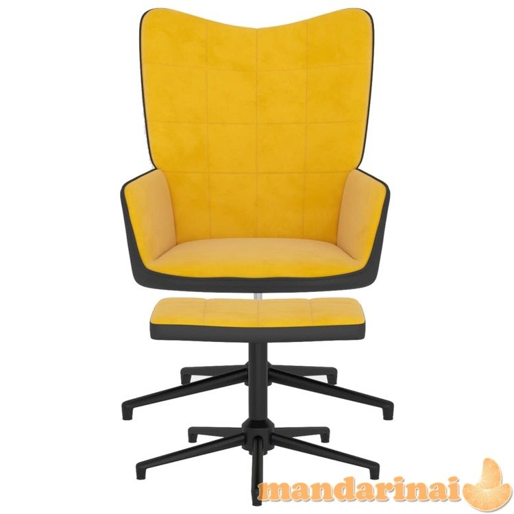 Poilsio kėdė su pakoja, garstyčių geltona, aksomas ir pvc