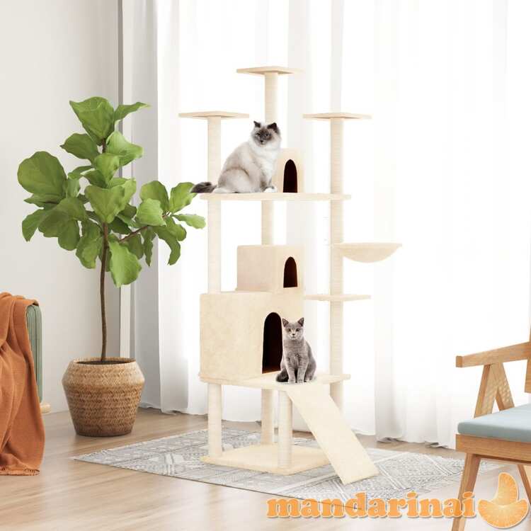 Draskyklė katėms su stovais iš sizalio, kreminės spalvos, 175cm