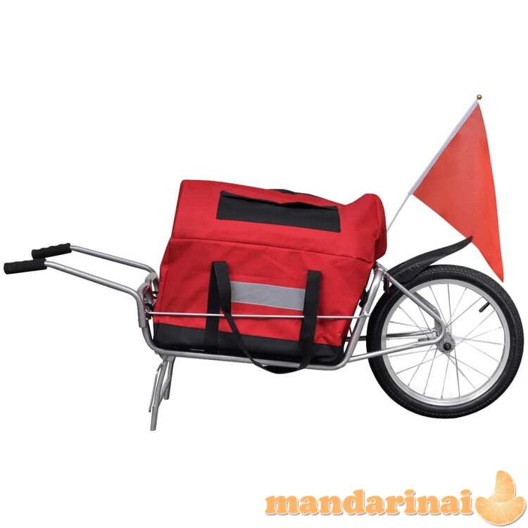 Dviračio priekaba – vežimėlis su vienu ratu ir krepšiu