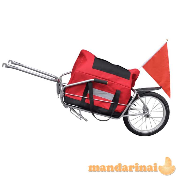Dviračio priekaba – vežimėlis su vienu ratu ir krepšiu