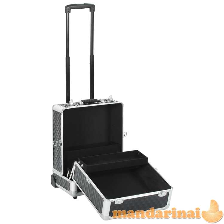 Kosmetikos lagaminas su ratukais, juodas, 35x29x45cm, aliuminis