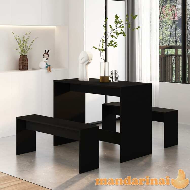 Valgomojo baldų komplektas, 3 dalių, juodos spalvos, mdp