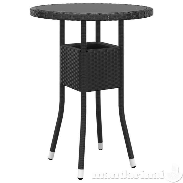Sodo stalas, juodas, 60x75cm, grūdintas stiklas/poliratanas