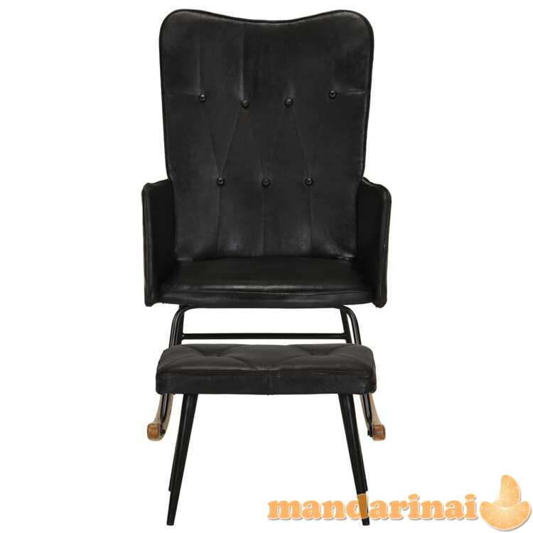 Supama kėdė su pakoja, juodos spalvos, tikra oda
