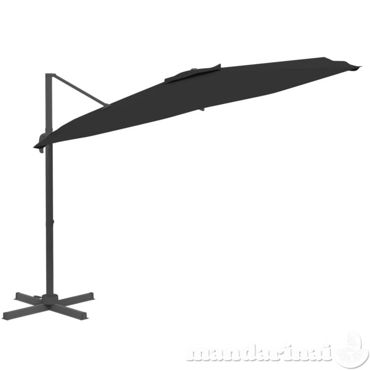 Gembės formos skėtis su aliuminio stulpu, juodas, 400x300cm