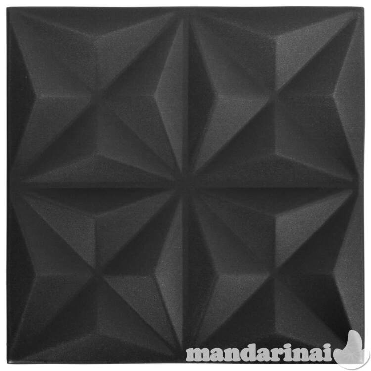 3d sienų plokštės, 12vnt., origami juodos, 50x50cm, 3m²