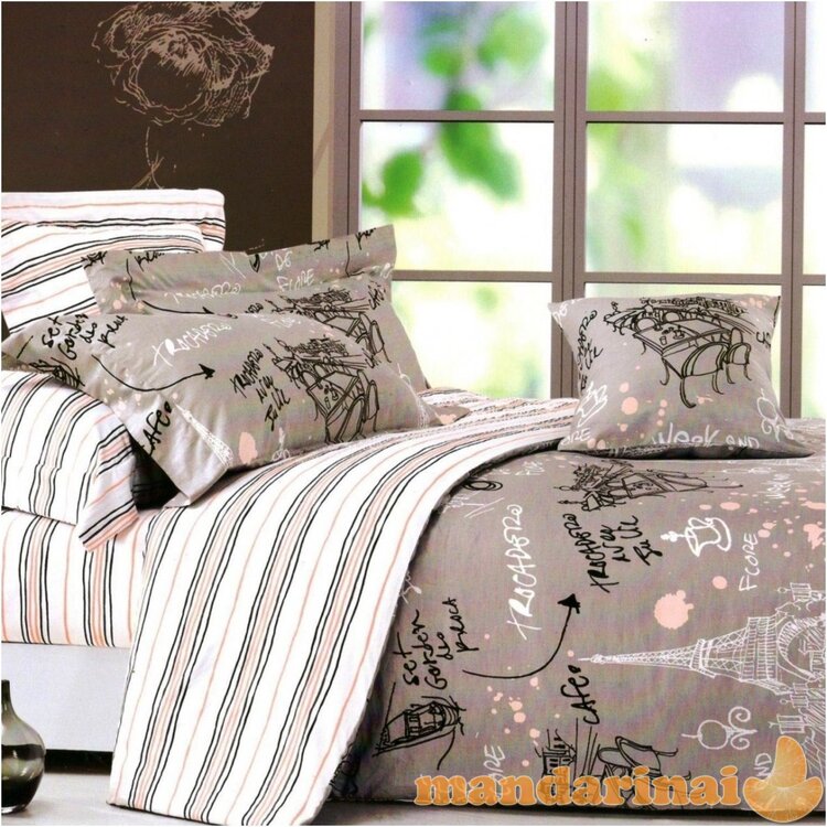 Keturių dalių dvipusis patalynės komplektas "Paryžiaus istorija", 200x220 cm