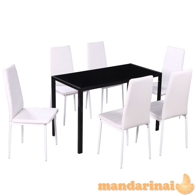 7 dalių valgomojo stalo ir kėdžių komplektas, baltas/juodas
