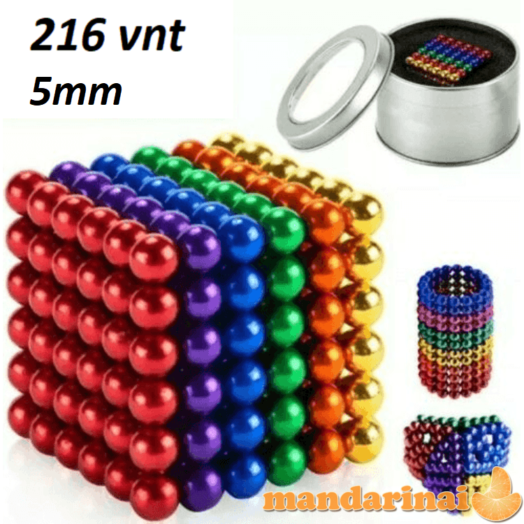 Spalvoti magnetiniai rutuliukai dėlionė 216vnt. 5mm SU DĖŽUTE