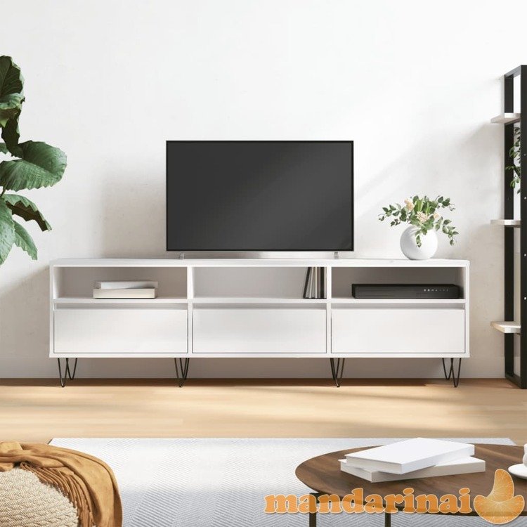 Televizoriaus spintelė, balta, 150x30x44,5cm, mediena, blizgi