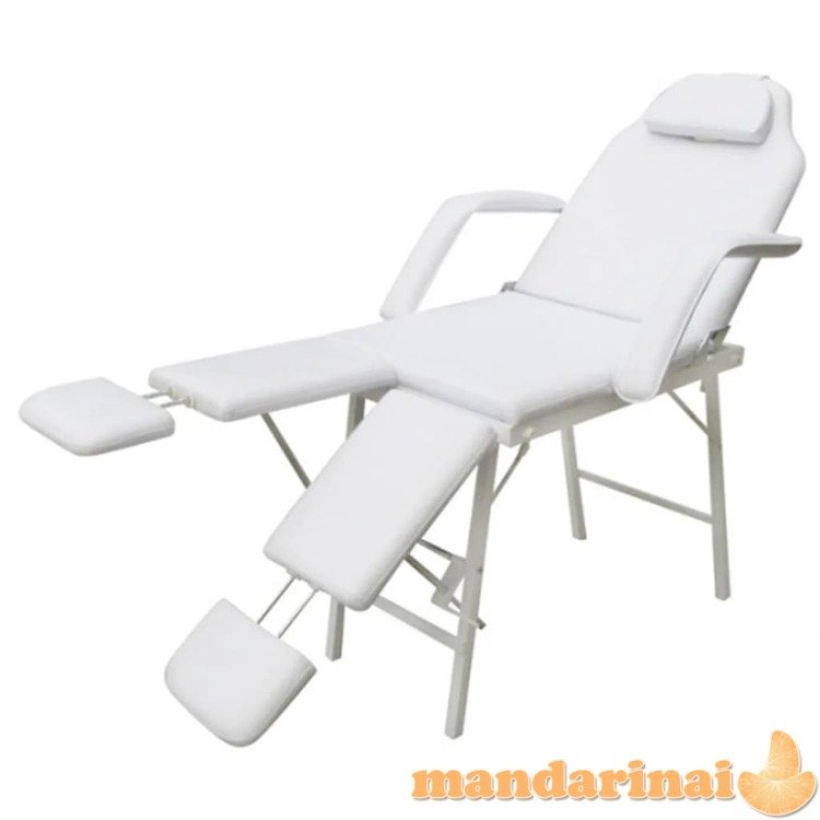 Baltas kosmetologinis krėslas, reguliuojamos atramos kojoms
