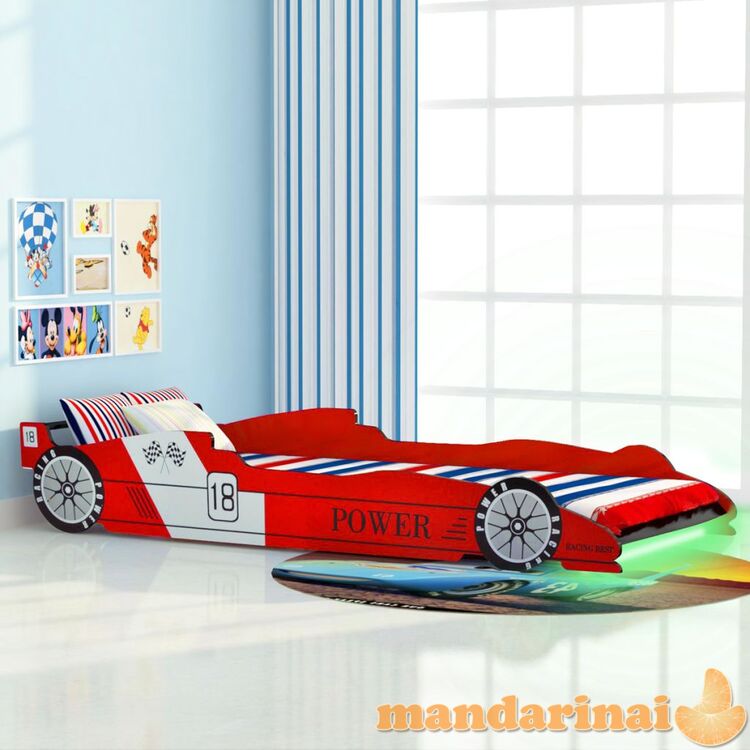 Vaikiška led lova lenktyninė mašina, raudona, 90x200cm