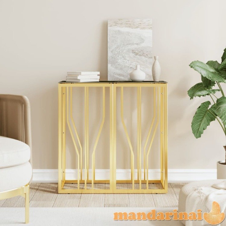 Konsolinis staliukas, auksinis, 70x30x70cm, plienas ir stiklas