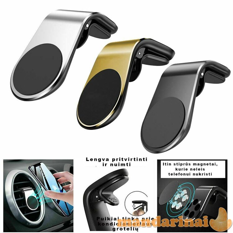 Prie automobilio grotelių tvirtinamas magnetinis telefono laikiklis