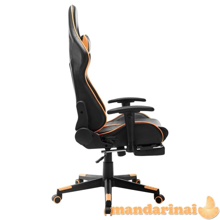 Žaidimų kėdė su pakoja, juoda ir oranžinė, dirbtinė oda