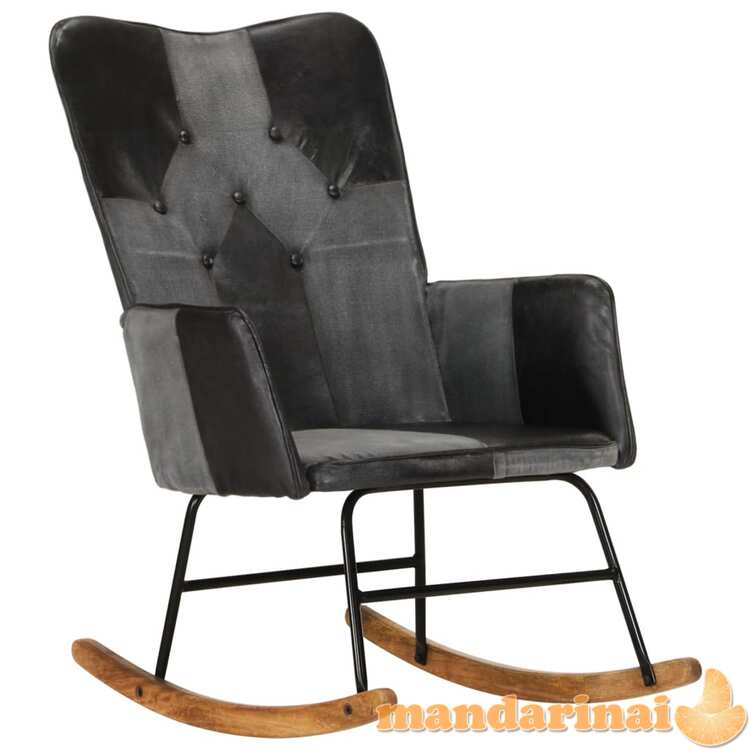 Supama kėdė, juodos spalvos, tikra oda ir drobė