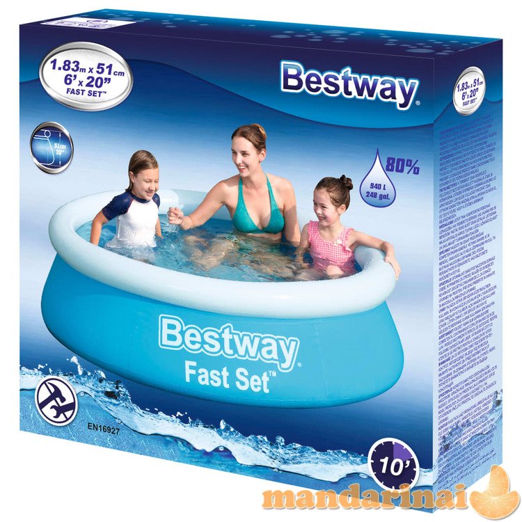 Bestway fast set pripučiamas baseinas, mėlynas, 183x51cm, apskritas
