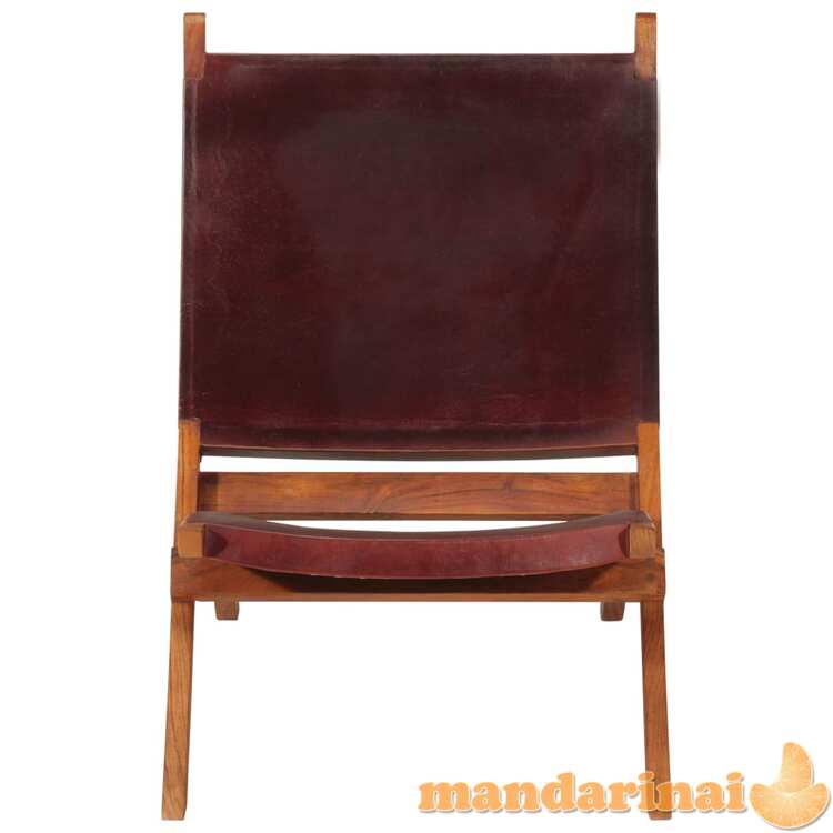 Sulankstoma poilsio kėdė, tamsiai rudos spalvos, tikra oda